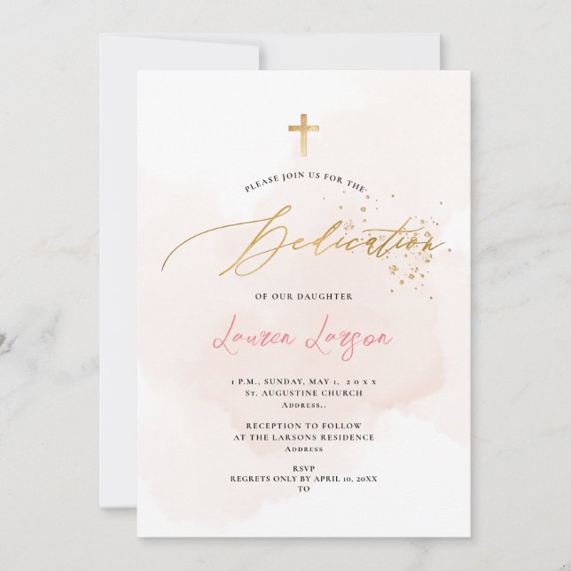 ArtsApp Elegant H2 Waschen blass rosa Dedication Einladung (Vorderseite)