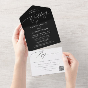 ArtsApp Elegante Kalligraphie Schwarz-weiße Hochze All In One Einladung