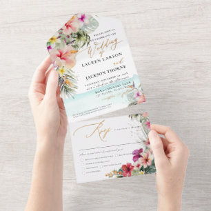 ArtsApp Elegantes tropisches Paradies Imitate Gold All In One Einladung