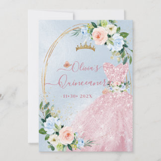 ArtsApp H2 Blush Blue Rose Sparkling Quinceanera Einladung
