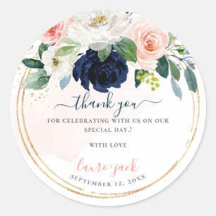 ArtsApp H2 Blush Navy Rosen Baby Shower Danke Runder Aufkleber
