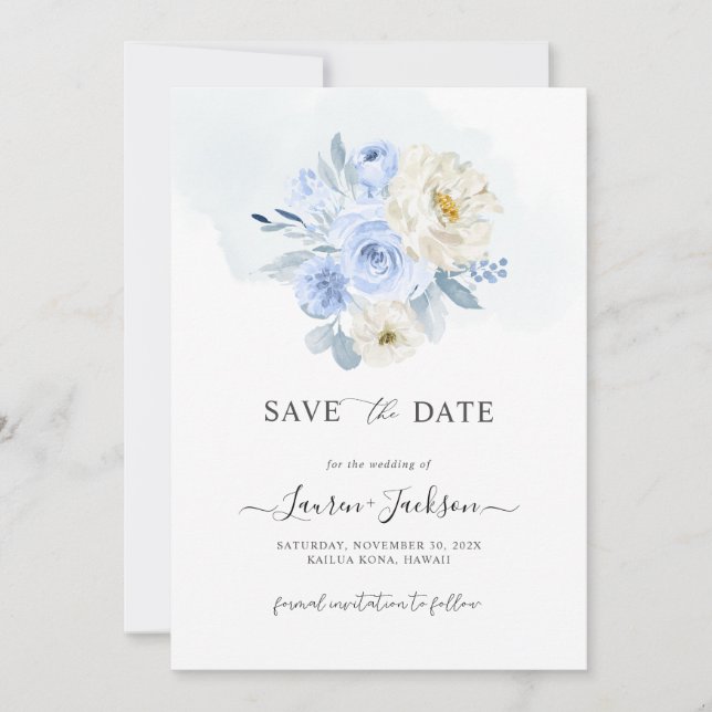 ArtsApp H2 Dusty Blue Rose Save the Date Karte (Vorderseite)