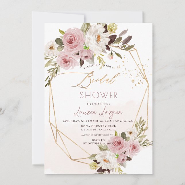 ArtsApp H2 Dusty Pink Roses Brautparty Einladung (Vorderseite)