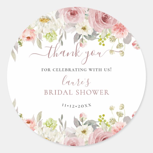 ArtsApp H2 Dusty Pink Roses Brautparty Runder Aufkleber (Vorderseite)