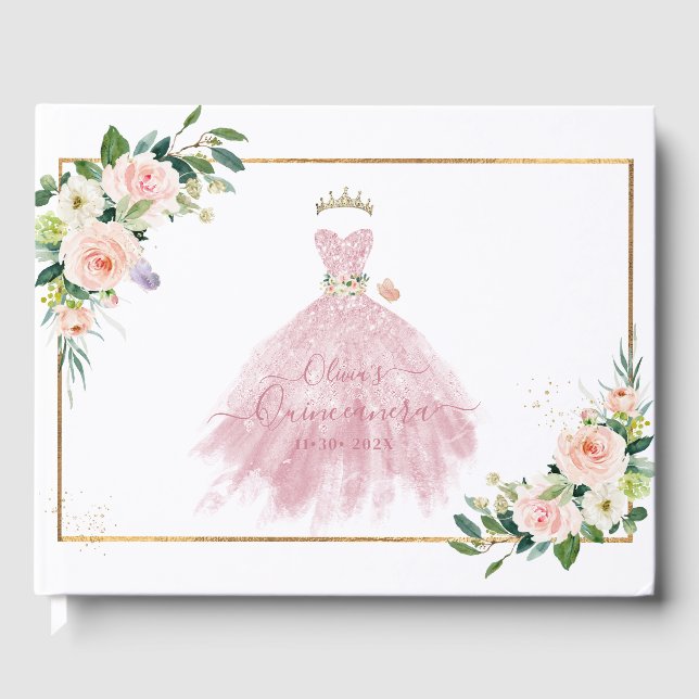 ArtsApp H2 Ombre Blush Pink Sparkling Quinceanera Gästebuch (Vorderseite)