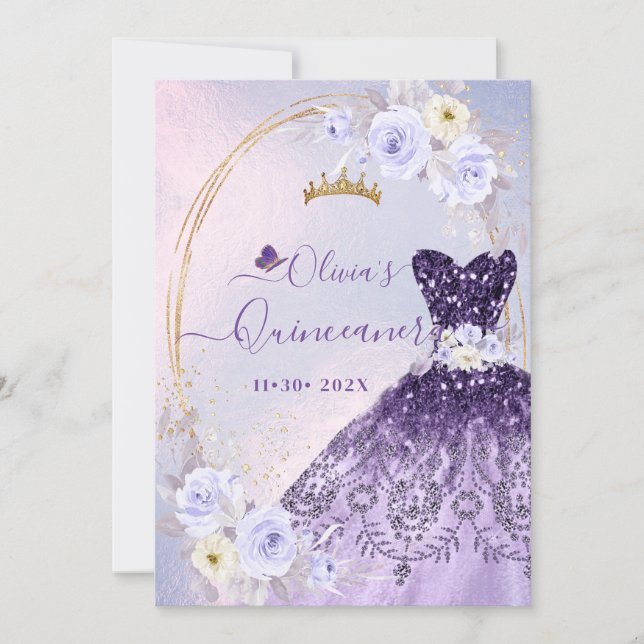 ArtsApp H2 Ombre Lila Sparkling Quinceanera Einladung (Vorderseite)