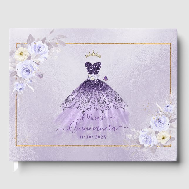 ArtsApp H2 Ombre Lila Sparkling Quinceanera Gästebuch (Vorderseite)