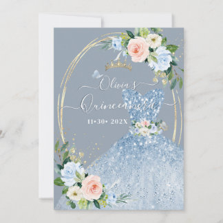 ArtsApp H2 Pink Blue Rose Sparkling Quinceanera Einladung