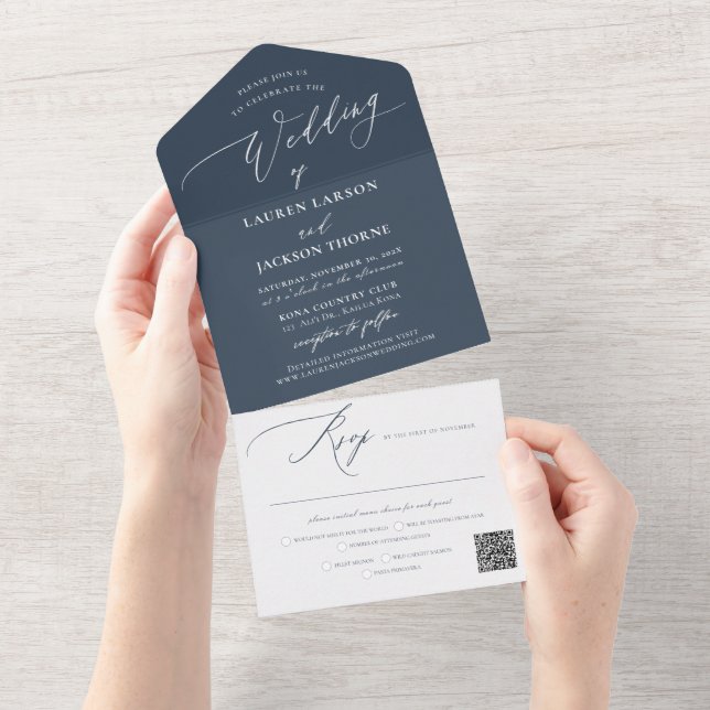 ArtsApp Moderne Kalligrafie Slate Blue Wedding All In One Einladung (Abreißen)