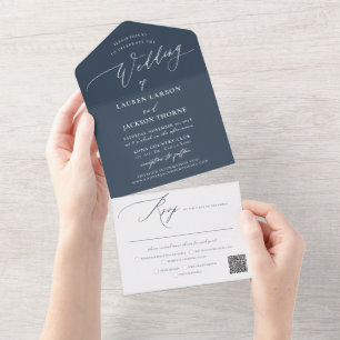 ArtsApp Moderne Kalligrafie Slate Blue Wedding All In One Einladung