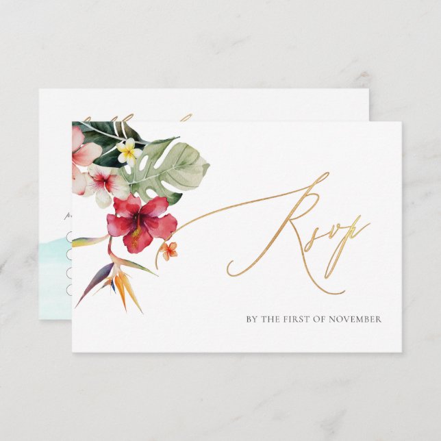 ArtsApp Paradise Shore Imitate Gold Calligraphie RSVP Karte (Vorne/Hinten)