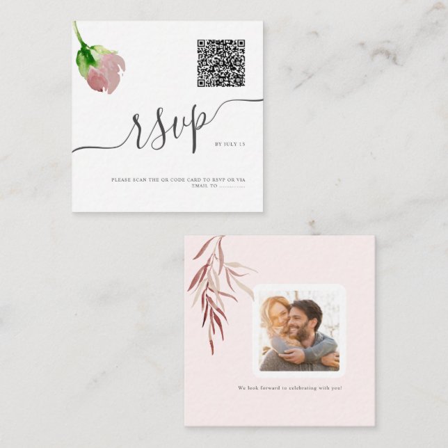 ArtsApp QR Code UAWG Aquarell Dusty Rose Mitteilungskarte (Vorne/Hinten)