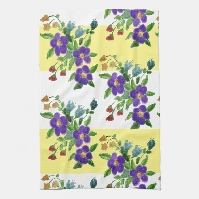 Artsisch Lila floral Gemustert Geschirrtuch (Vertikal)