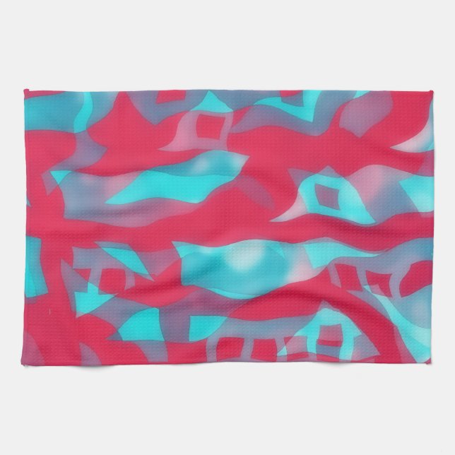 Artsy Aqua and Pink Abstract Kitchen Towel Geschirrtuch (Horizontal)