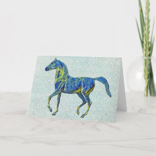 Artsy Blues auf Vintage-Blumen-Hintergrund-Pferd-K Karte