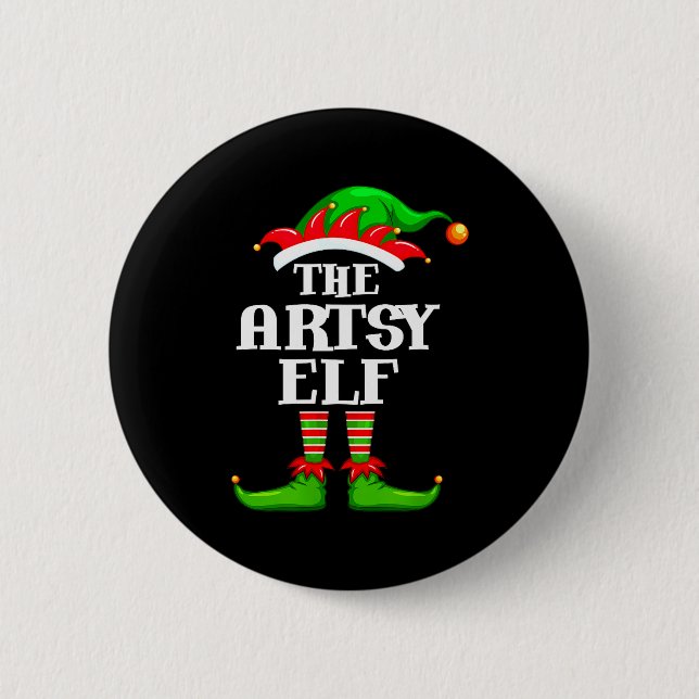 Artsy Elf Matching Family Group Christmas Party Py Button (Vorderseite)