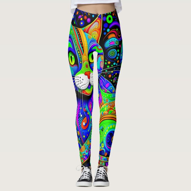 Artsy Haight-Ashbury Cat All-Over-Print Leggings (Vorderseite)