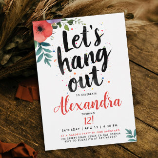 Artsy Rot Grün Floral Gartenparty-Hangout-Typo Einladung
