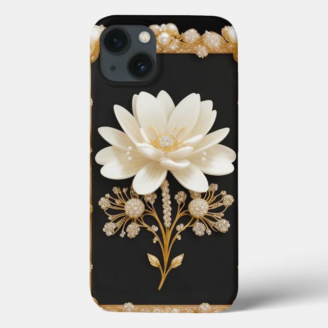 Artwork aus weißer Blume mit Luxus Gold Case-Mate iPhone Hülle (Rückseite)