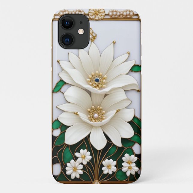 Artwork aus weißer Blume mit Luxus Gold Case-Mate iPhone Hülle (Rückseite)