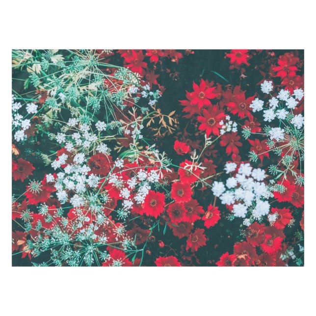 Artwork der Vintagen Roten Wildblumen| Tablettenfi Tischdecke (Vorderseite (Horizontal))