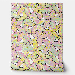 Artwork Flowers Modern Pink Green Yellow. Tapete
