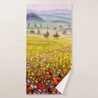 Artwork Italian tuscany cypresses landscape with m Badehandtuch