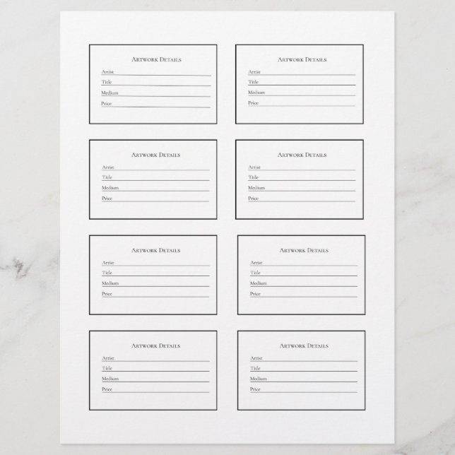 Artwork Labels for Art Shows and Exhibitions Briefbogen (Vorderseite)