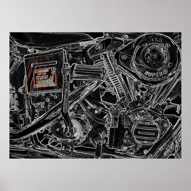 Artwork of Old Harley Motorcycle - Vietnam Memory Poster (Vorne)