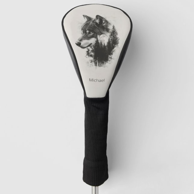 Artwork von Wolf und Bäumen Golf Headcover (Vorderseite)