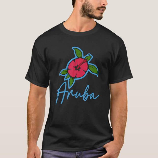 Aruba 2022 Sea Turtle Tropical Blume Summer Vaca T-Shirt (Vorderseite)