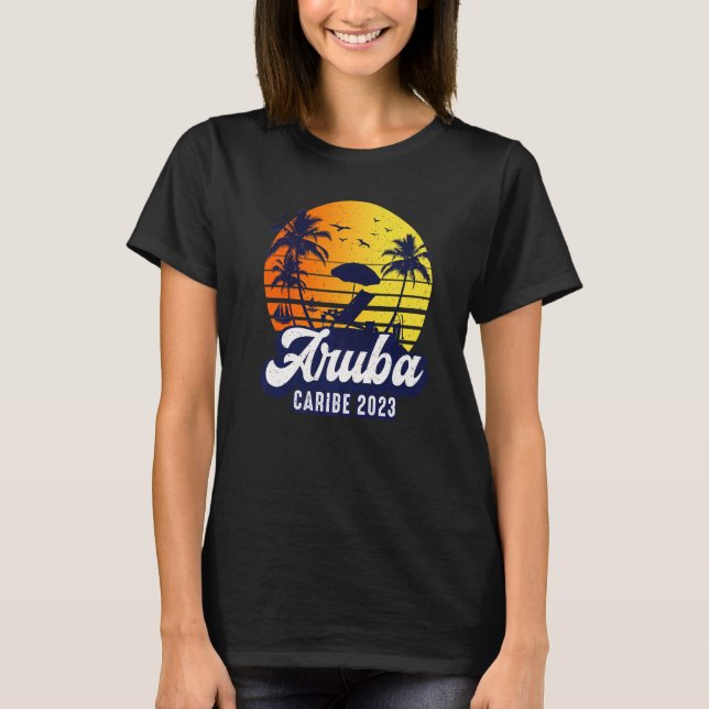 Aruba 2023 Caribe Sunset Beach Retro Premium T-Shirt (Vorderseite)