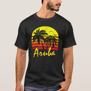 Aruba 80er Tropical Summer Beach Palm Tree Sunset T-Shirt