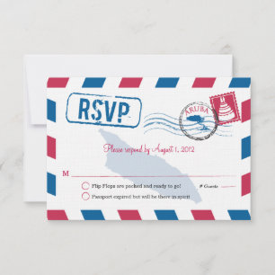 Aruba Air Mail Wedding RSVP Karte