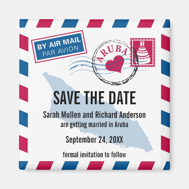 Aruba Air Mail Wedding Save the Date Magnet (Vorne)