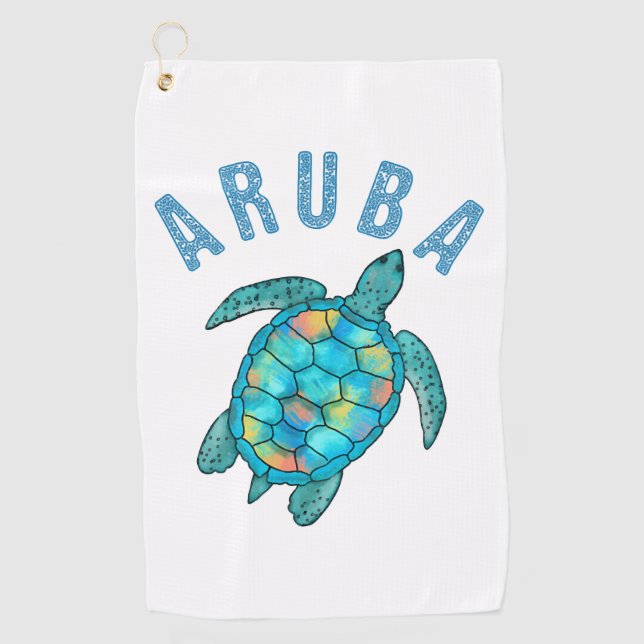 Aruba Beach Sea Schildkröte Illustration Golfhandtuch (Vorderseite)