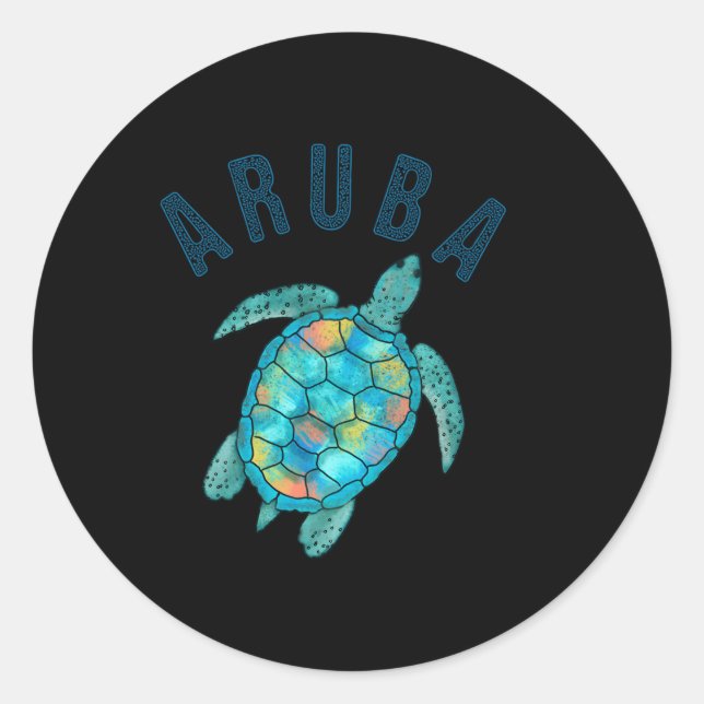 Aruba Beach Sea Schildkröte Illustration Runder Aufkleber (Vorderseite)