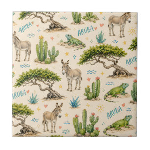 Aruba Divi-Baum, Esel, Iguane, Kaktus Fliese