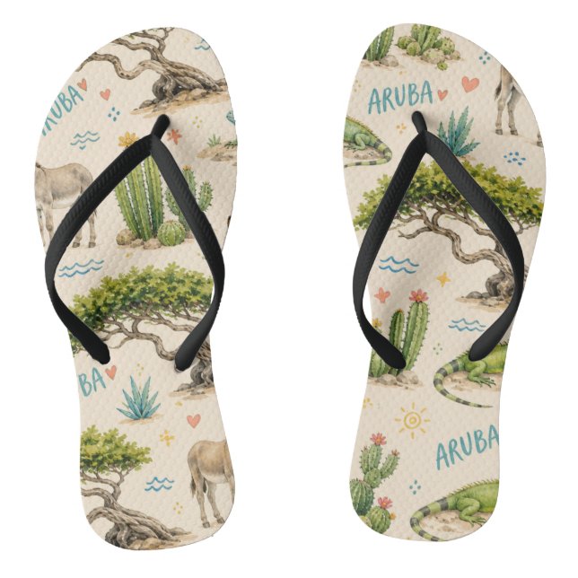 Aruba Divi-Baum, Esel, Iguane, Kaktus Flip Flops (Fußbett)