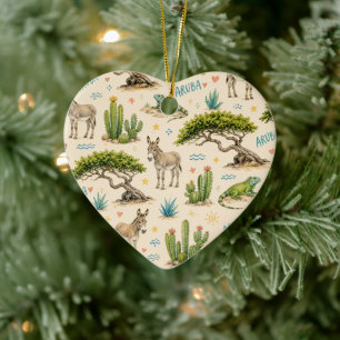 Aruba Divi-Baum, Esel, Iguane, Kaktus Keramik Ornament