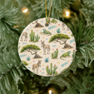 Aruba Divi-Baum, Esel, Iguane, Kaktus Keramik Ornament