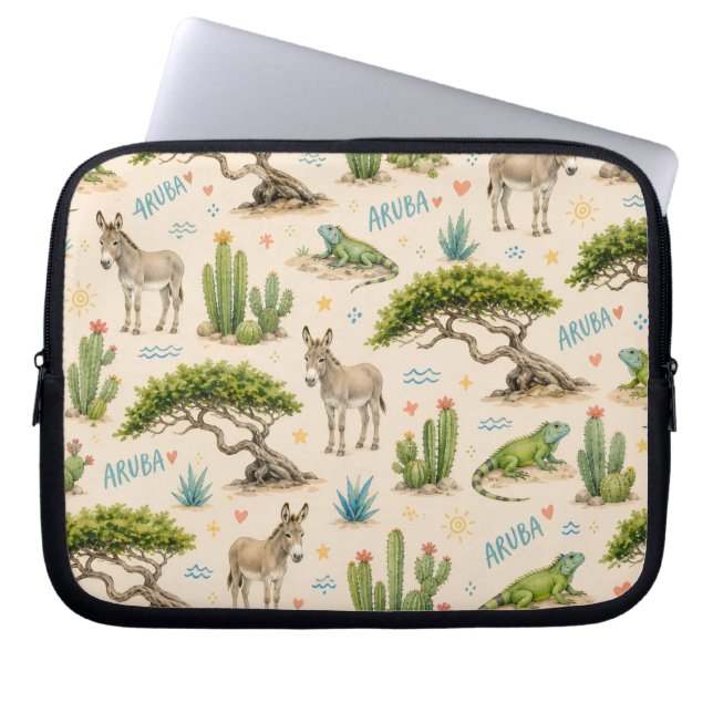 Aruba Divi-Baum, Esel, Iguane, Kaktus Laptopschutzhülle (Vorderseite)
