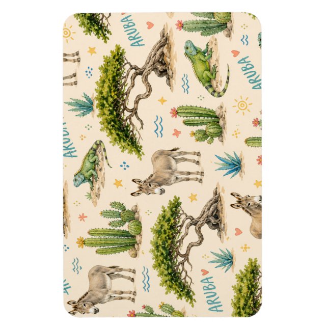 Aruba Divi-Baum, Esel, Iguane, Kaktus Magnet (Vertikal)