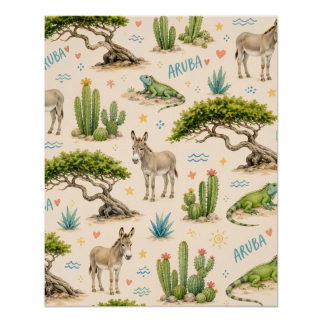 Aruba Divi-Baum, Esel, Iguane, Kaktus Poster (Vorderseite)