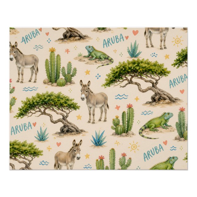 Aruba Divi-Baum, Esel, Iguane, Kaktus Poster (Vorderseite)