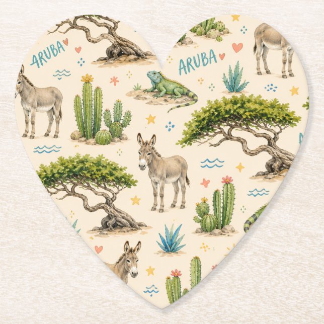 Aruba Divi-Baum, Esel, Iguane, Kaktus Untersetzer (Vorderseite)