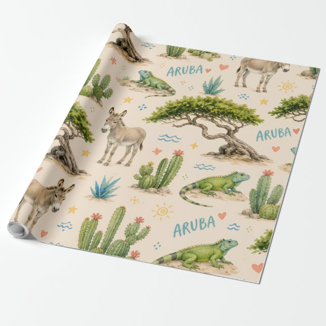 Aruba Divi-Baum, Esel, Leguan, Kaktus Geschenkpapier (Ungerollt)