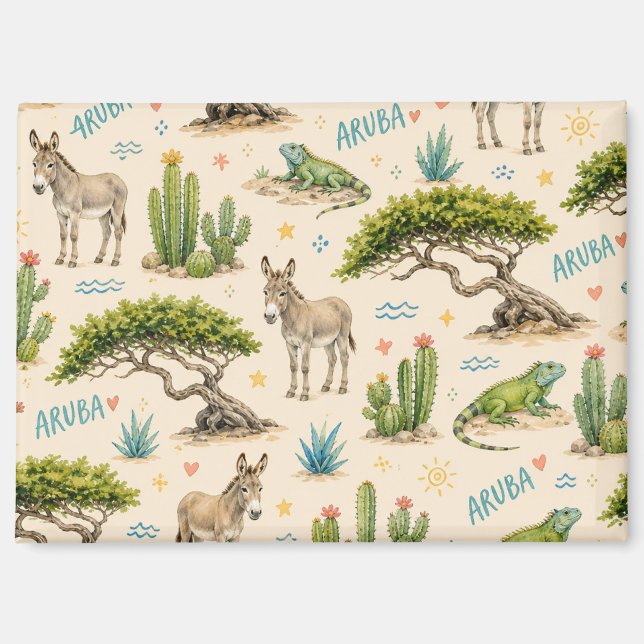 Aruba Divi-Baum, Esel, Leguan, Kaktus Magnet (Vorderseite)