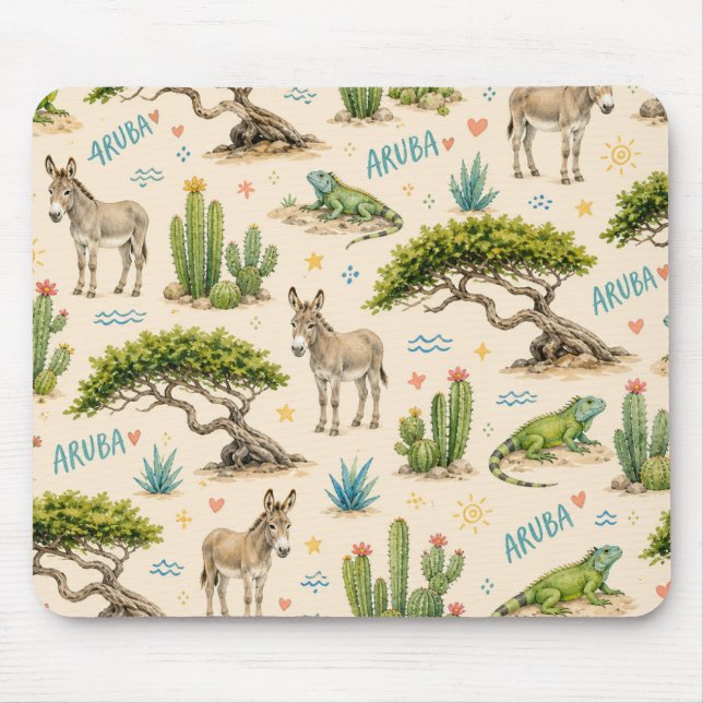 Aruba Divi-Baum, Esel, Leguan, Kaktus Mousepad (Vorne)