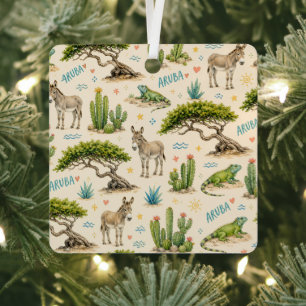 Aruba Divi-Baum, Esel, Leguan, Kaktus Ornament Aus Metall